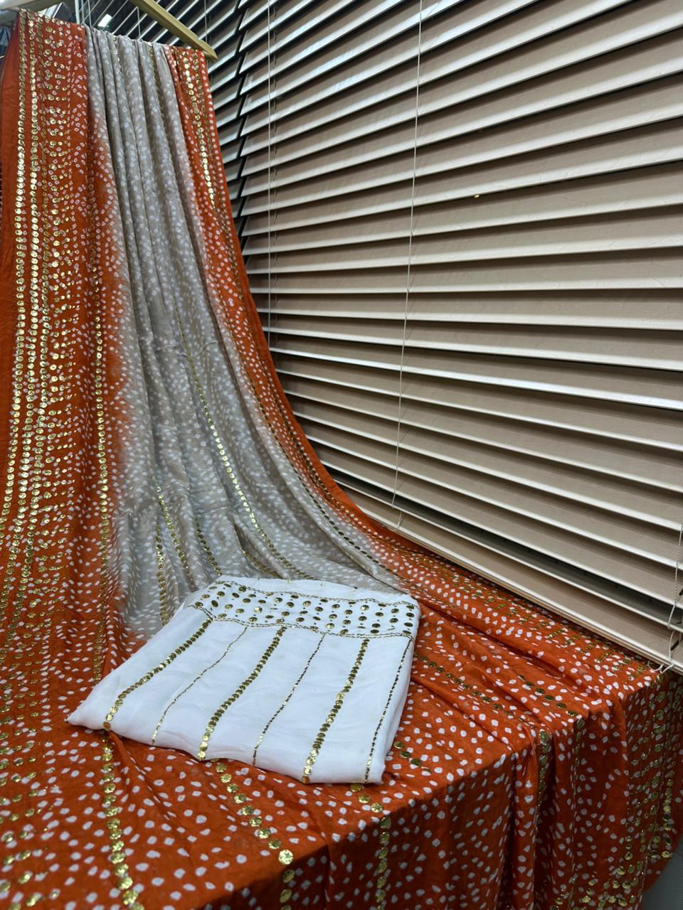 Festive Glow β Orange & White Mirror Work Suit with Dual-Tone Dupatta